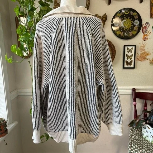 Aerie Sugar Rush Chenille Knit V Neck Collar Pullover Sweater Blue White XL - Picture 3 of 8